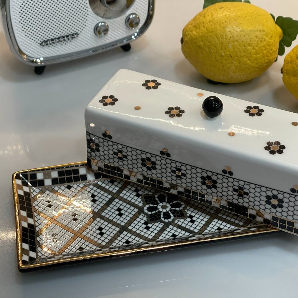 Bistro Honeycomb Subway Tile Style Butter Dish